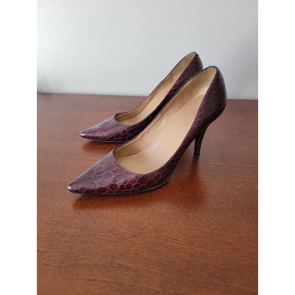 Talbots Womens Burgundy Croc Embossed Leather Pointed Toe Stiletto Pumps 7.5 B